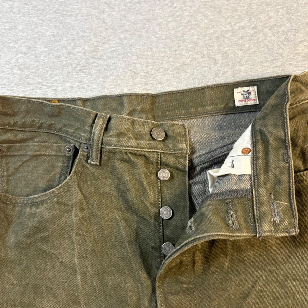 Levi's 501 White Oak Cone Denim Jeans 34x30 (tag)Olive Green Mens Button Fly - Picture 3 of 12